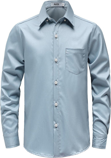 Boys Stretch Dress Shirts Wrinkle Free Long Sleeve Button Down Shirt
