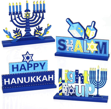 Hanukkah Party Decorations Wooden Chanukah Party Supplies Hanukkah Centerpieces Table Decorations Holiday - Set of 4