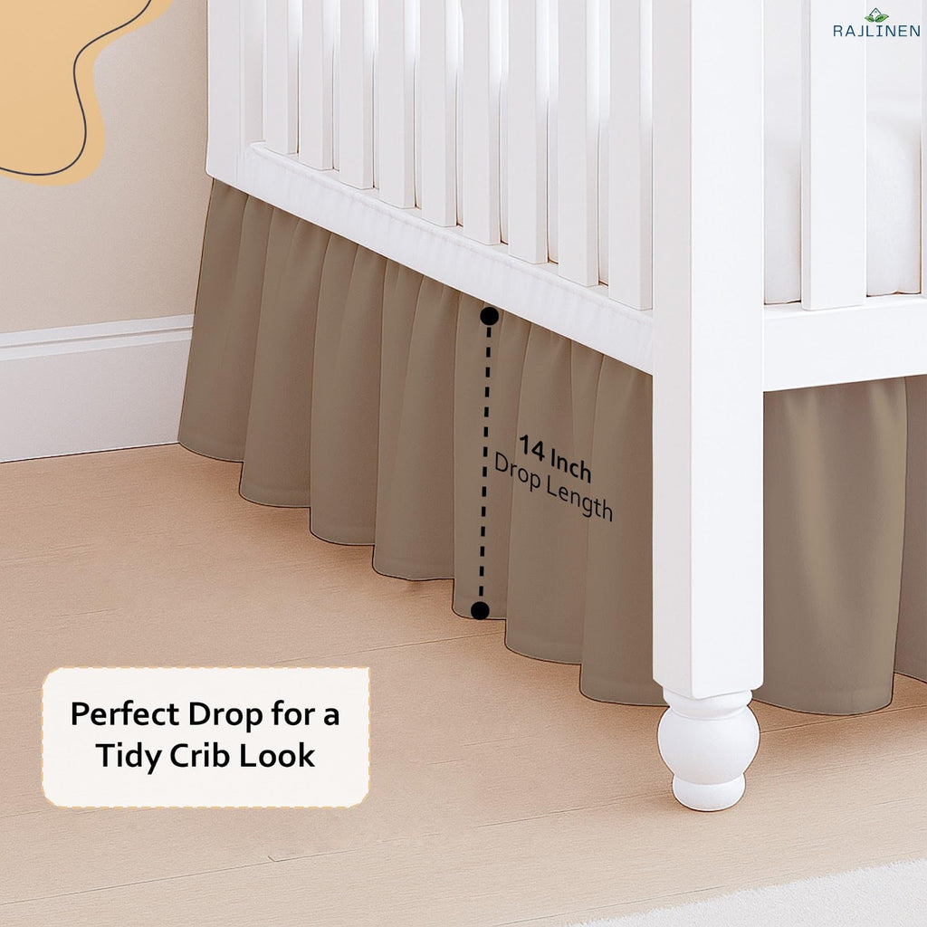 Ruffled Crib Bed Skirt, Microfiber, Dust Ruffle with Split Corners, 14" Drop, Nursery Toddler Bedding for Baby Boys