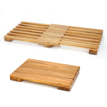 Teak Shower Mat - Adjustable Length Wooden Bathroom Mat, Non-Slip Bath Mat, Sauna Mat for Spa, Sauna Room, Pool