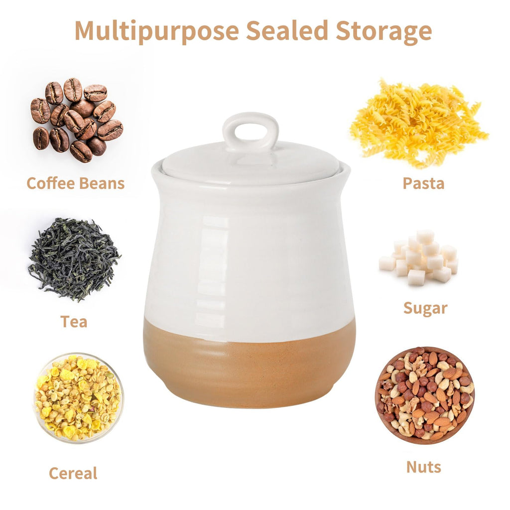 Ceramic Food Storage Jar, 35 Oz Porcela Canister with Airtight Lid, Farmhouse Coffee Canister for Counter, Tea Sugar