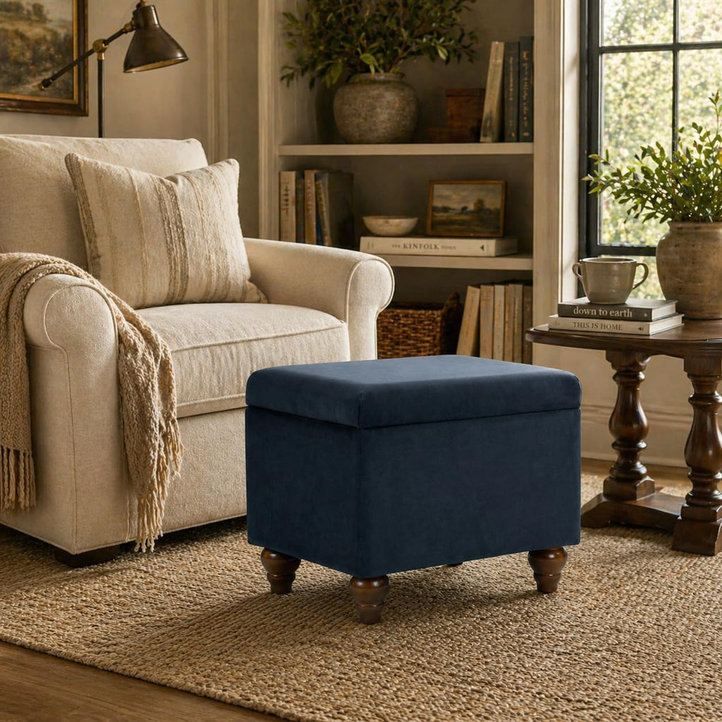 22" Medium Rectangular Storage Ottoman - Blue Velvet