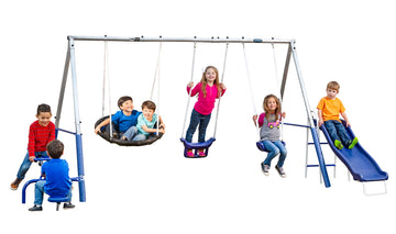 Free N Swing - 7 User Metal Swing Set for Backyard with Slide, 700lbs. Max