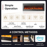 50” Smart Electric Fireplace Heater, Compatible with Alexa & Google Home, Wall Mount