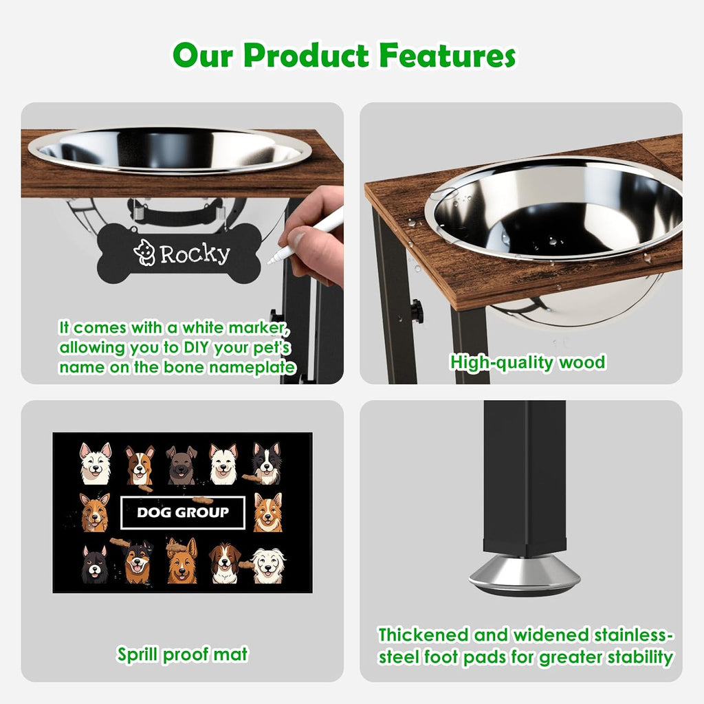 Elevated Dog Bowls with Mat for Large & Extra Large Dogs, Raised Dog Bowl Stand with 2 Stainless Steel Bowls, Tall