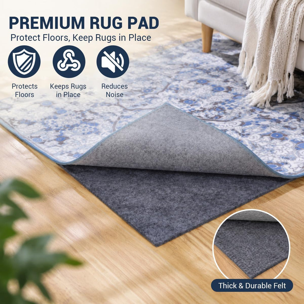 Non Slip Rug Pad 5x7 Ft, 1/8 Inch Thin Felt & Rubber Backing, Non Skid Rug Gripper for Hardwood Floors, Anti-Slip - Set of 35
