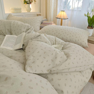 Green 100% Cotton Duvet Cover Set Full Size 2 Layer Muslin Gauze Bedding Set for Teen Girls Women, Comfy Quilt