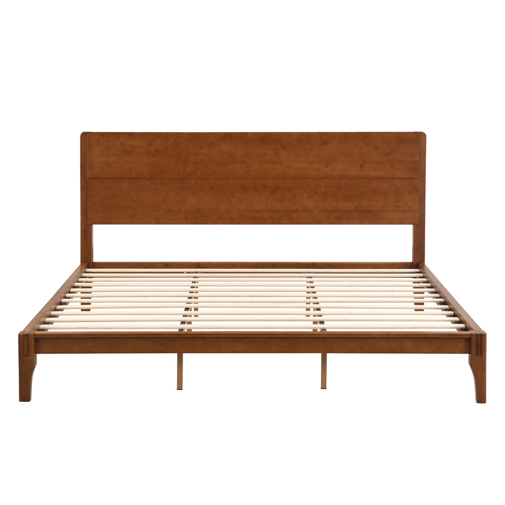 King Size Bamboo Platform Bed Frame with Tall Headboard, Brown