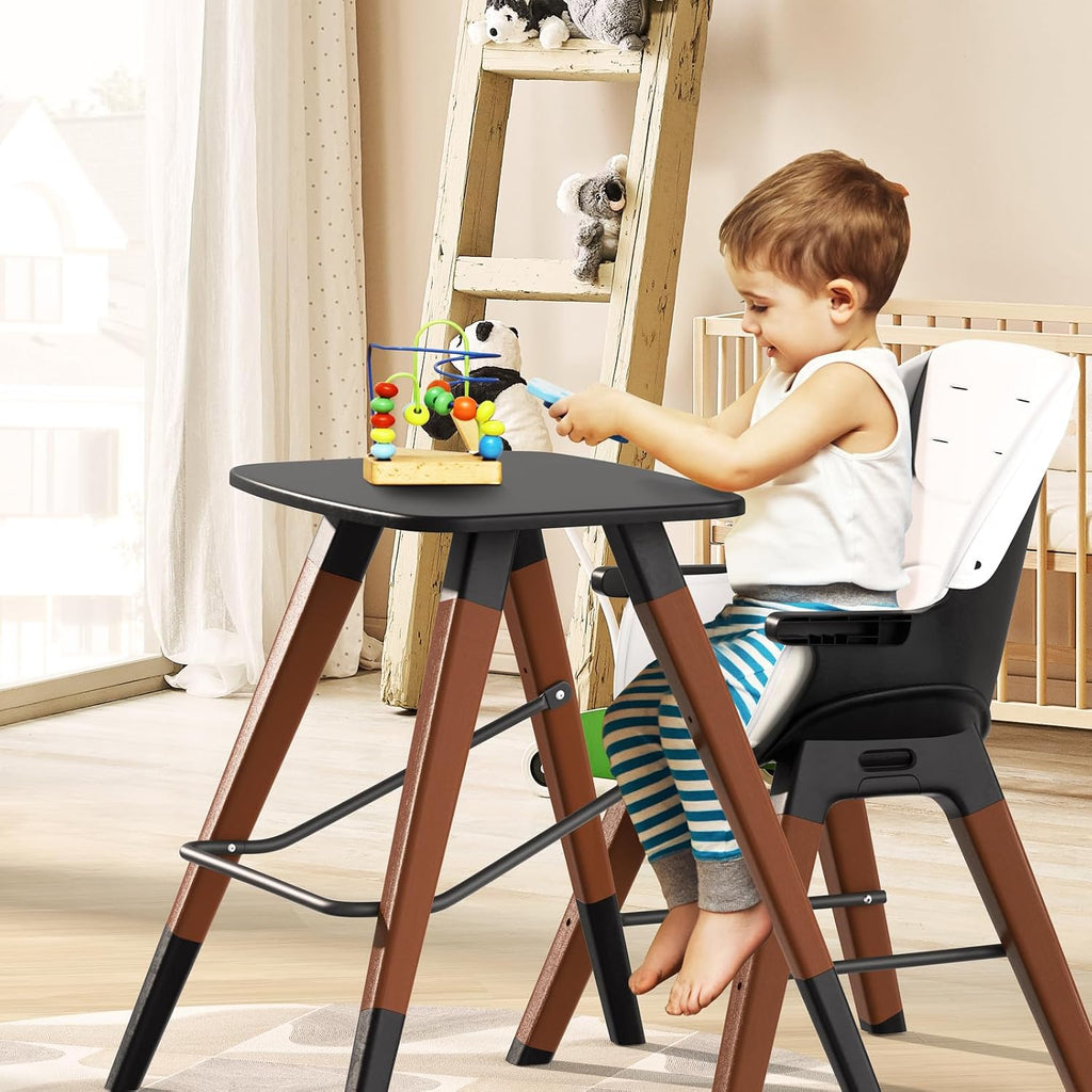 8 in 1 Convertible Wooden High Chair, Adjustable Baby High Chair for Babies and Toddlers with Tray, Easy to Clean