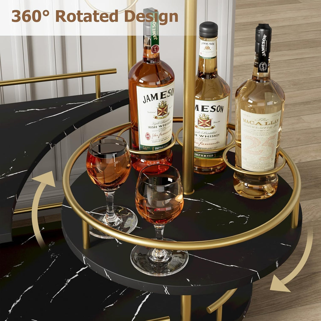 Bar Cart with Wine Rack and Glass Holder, 4-Tier Modern Serving Cart on Wheels, Mobile Liquor Cabinet & Coffee