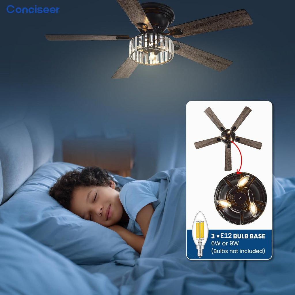 Chandelier Crystal Ceiling Fans with Lights, 52 Inch Chandelier with Light and Remote Living Room Kitchen Office