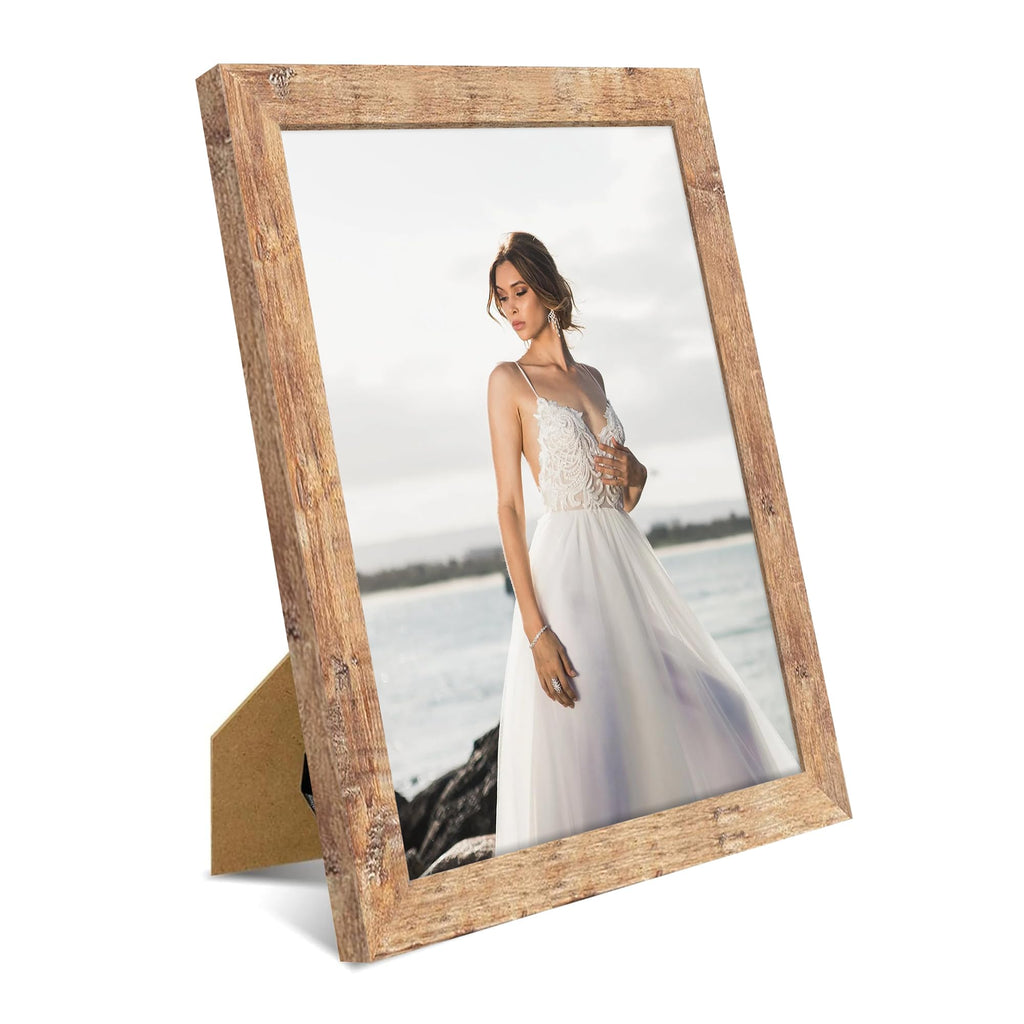 8.5x11 Picture Frame Set of 2, Rustic Brown Certificate Frame with High Definition Real Glass, Wood Photo Frames 8.5