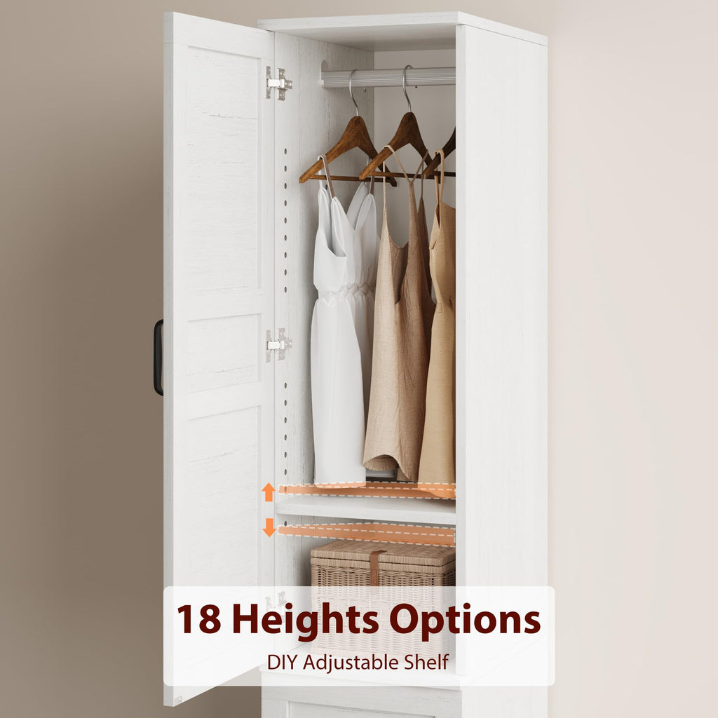 Armoire Wardrobe Closet with 2 Doors, 72 in Wooden Wardrobe Cabinet with Hanging Rod, Narrow Tall Clothing Armoire