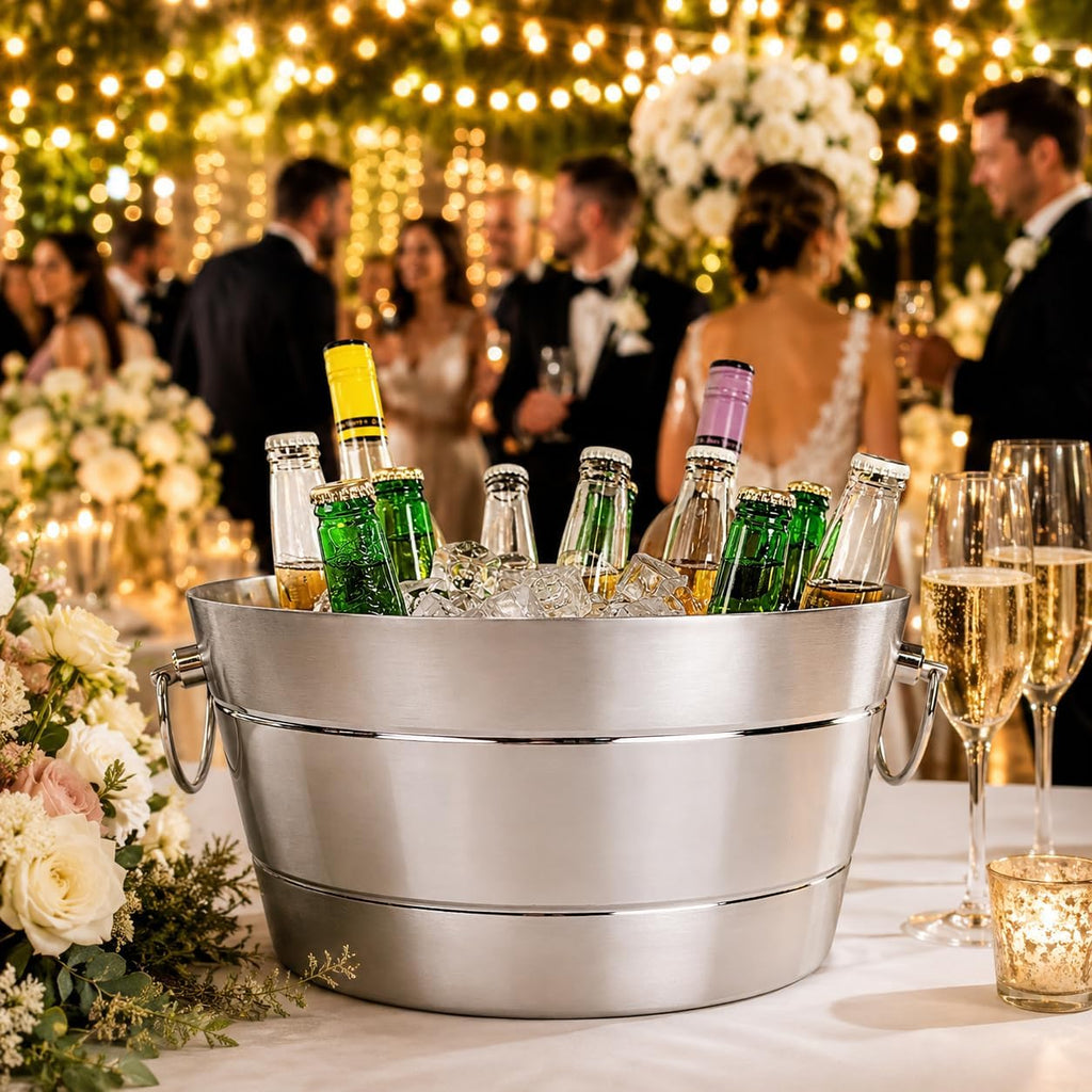 Insulated Beverage Tub & Ice Bucket, Stainless Steel Silver, 12Qt