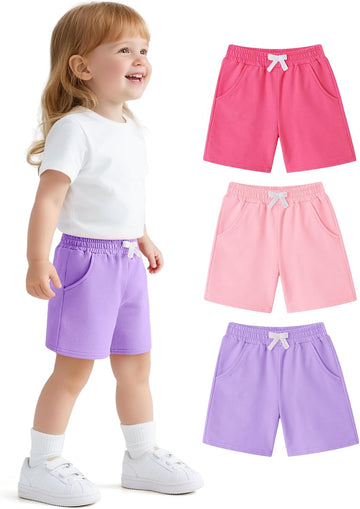 3 Pack Toddler Girls Shorts Cotton Kids Casual Pants with Pockets