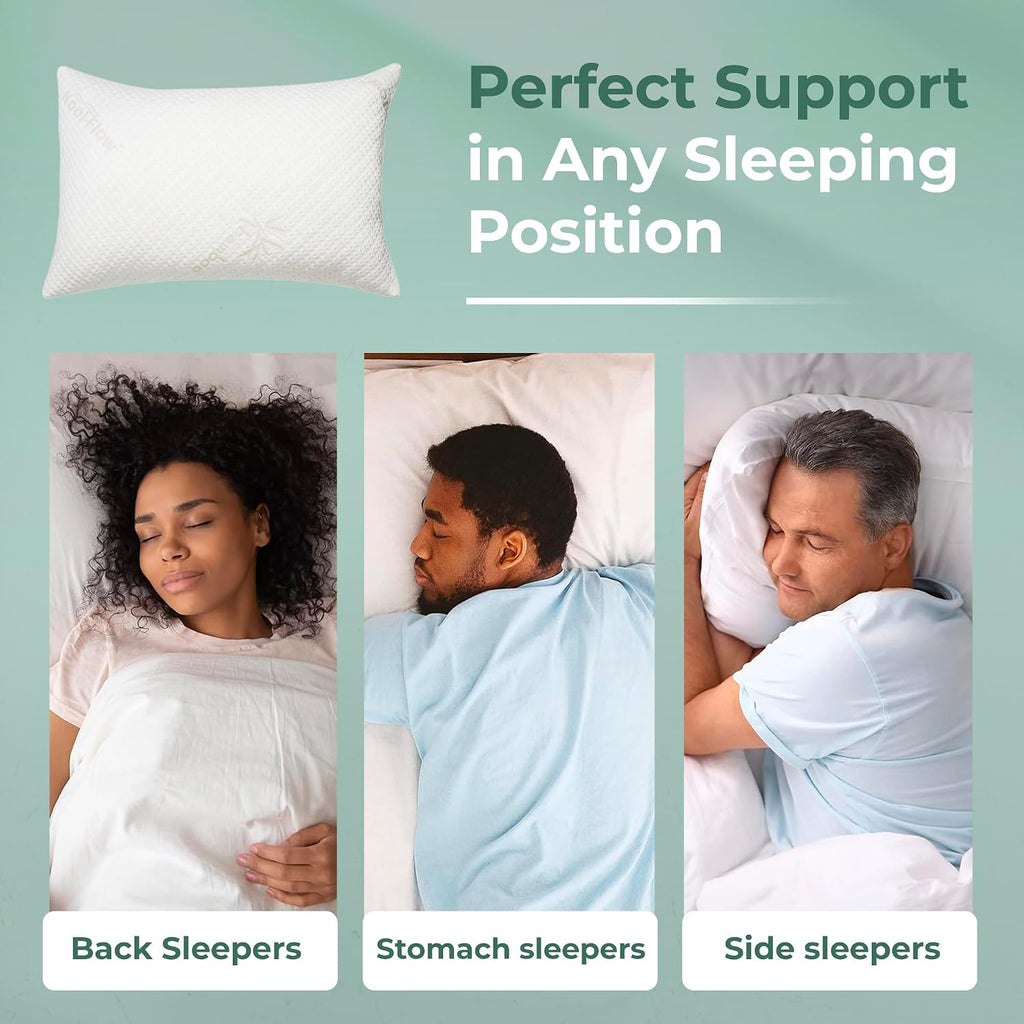 Standard Shredded Memory Foam Pillow for Sleeping - Cooling and Neck, Back, and Shoulder Support - Ideal for Side