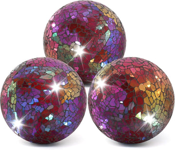 Mosaic Glass Orbs Decorative Balls 8.5cm/3.35inch Sphere Wedding Party Home Decor Table Centerpiece (Colorful - Set of 3