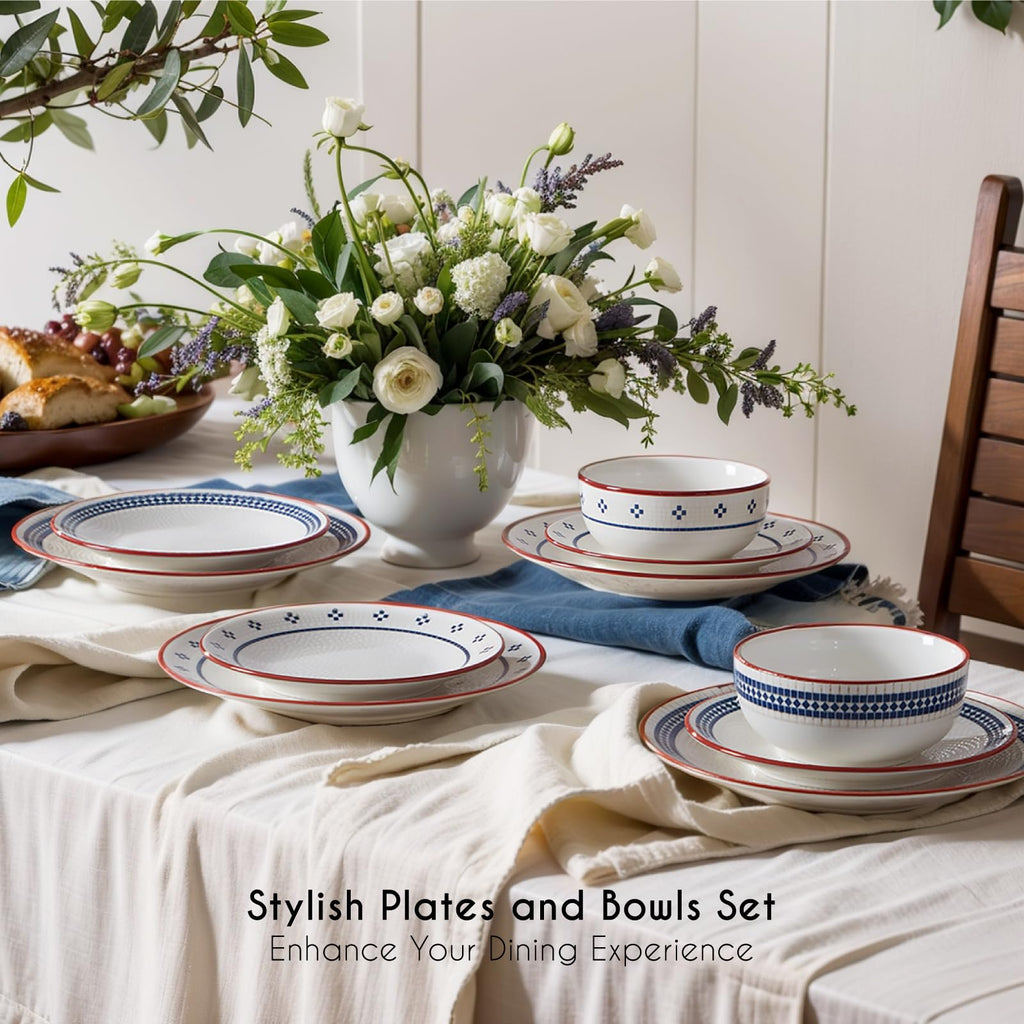 Dinnerware Sets for 8, 24-Piece Stoneware Plates and Bowls Sets for 8 Everyday Dishware Sets for 8, Microwave Safe
