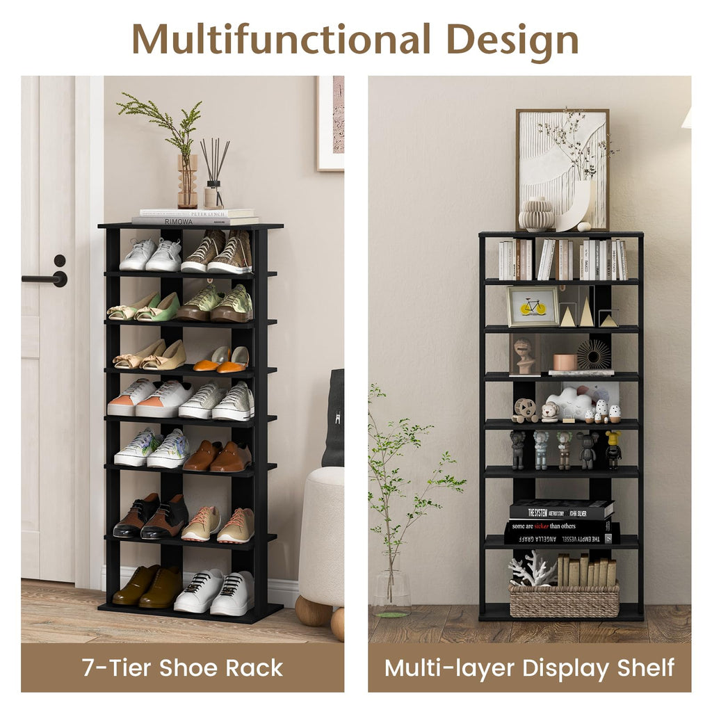 8-Tier Vertical Shoe Rack, Holds 14 Pairs, Black