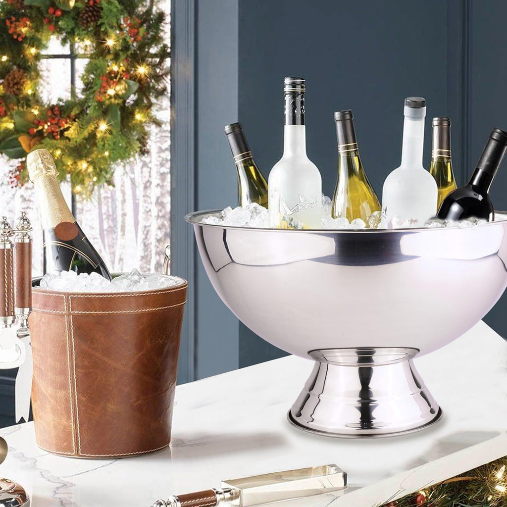 Large Champagne Bowl, 12L Ice Bucket with Scoop, Stainless Steel, Silver, Round, No Lid, Ice Bucket, BUCKET - Set of 2