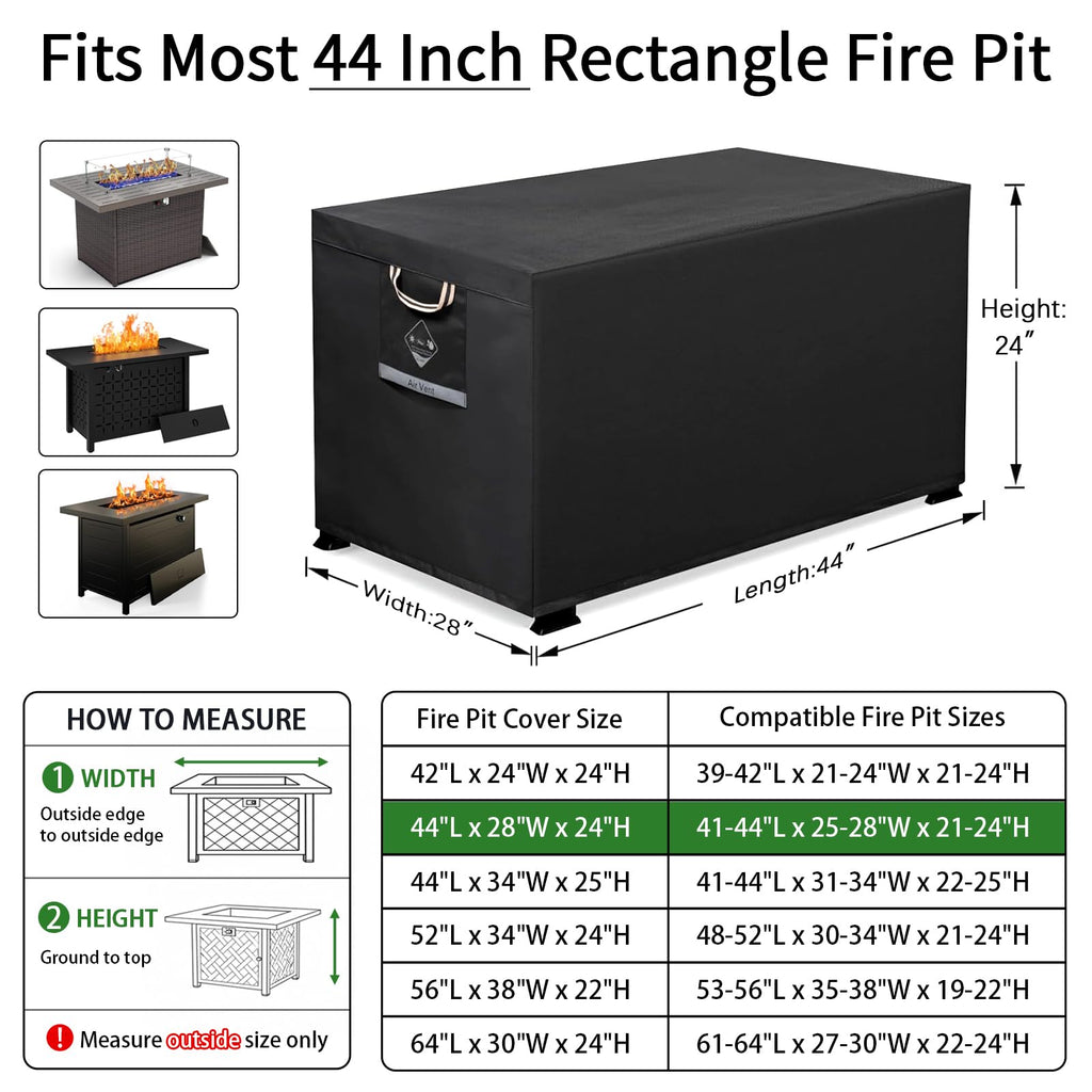 Fire Pit Cover Rectangular 44", 600D Heavy Duty 100% Waterproof
