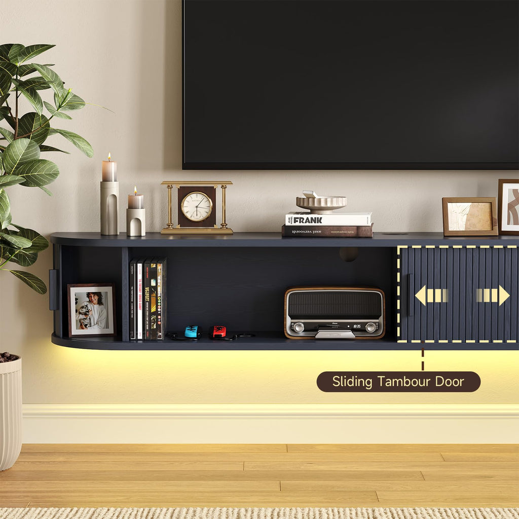 71" Floating TV Stand with Power Outlet for TVs up to 80", Blue