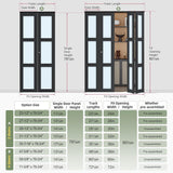 Bifold Closet Doors,Folding Door for 30" x 80" Opening,3-Lite Tempered Frosted Glass,Black Interior 