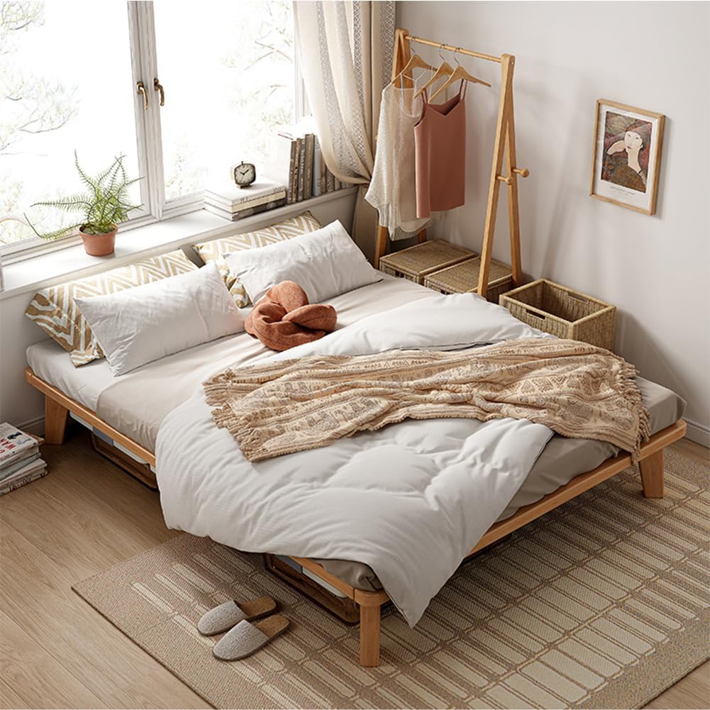 California-King Wood Platform Bed Frame, 14 Inch Bed Base, Oak