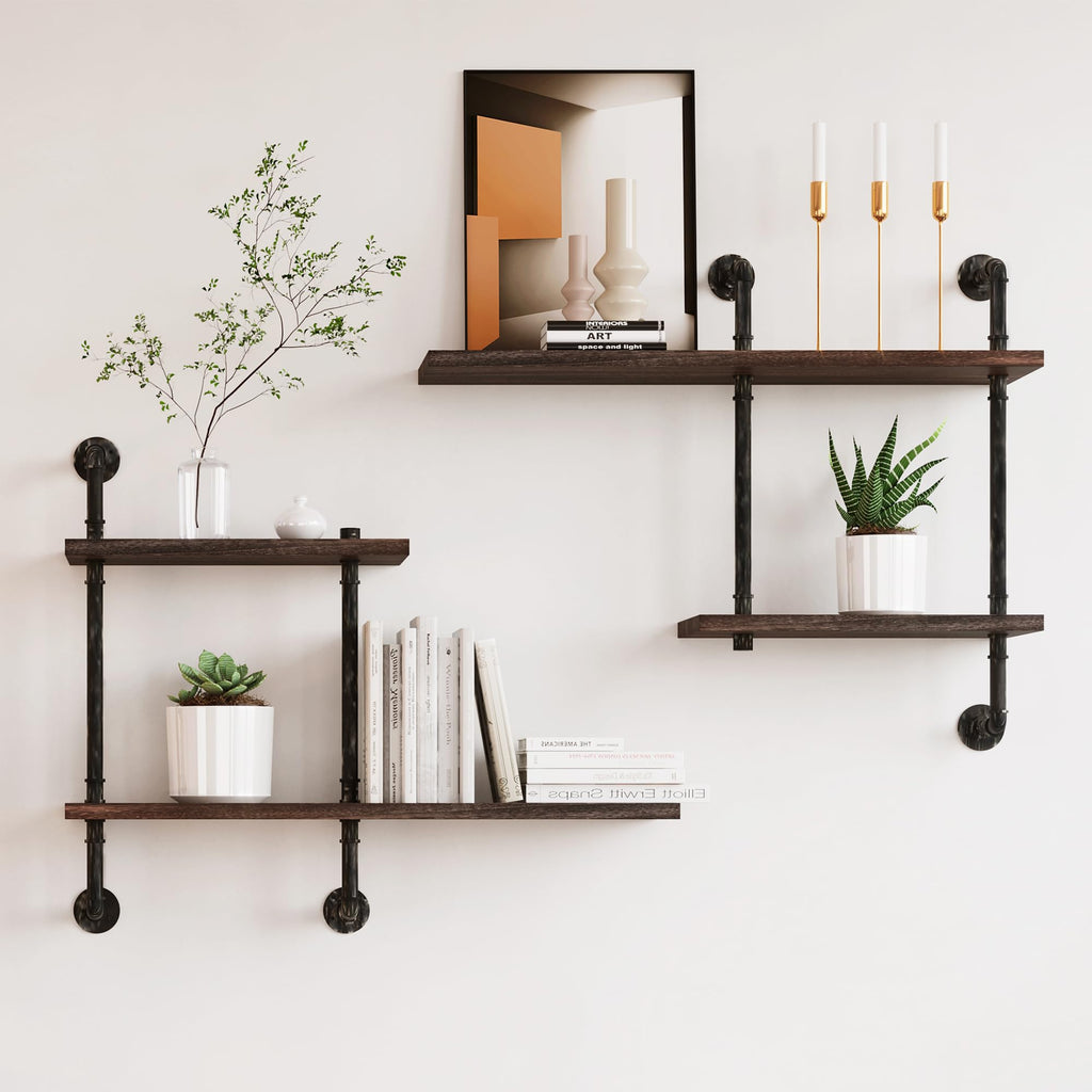 Industrial Pipe Shelving Wall Mounted, Rustic Floating Shelves Wall Shelf Unit Bookshelf Hanging Wall