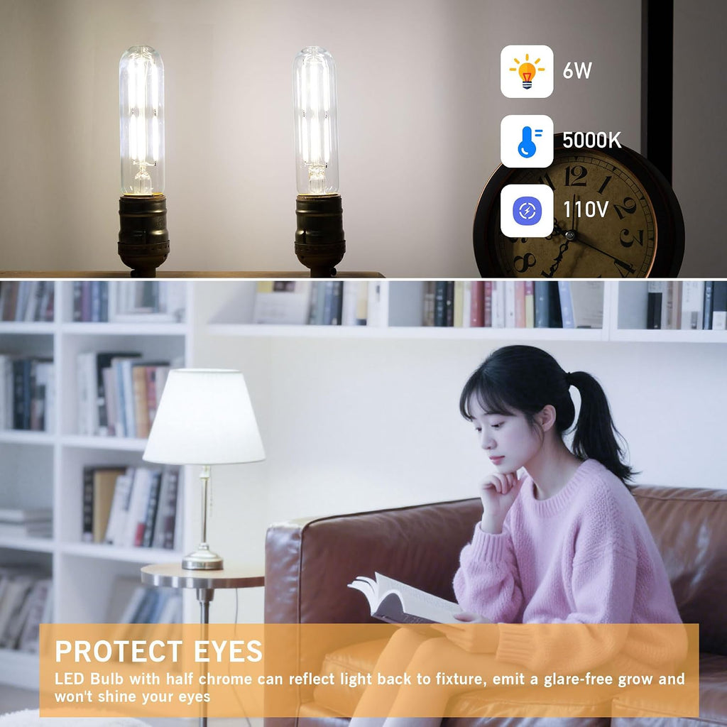 Dimmable E26 T10 LED Bulb Tube Light Bulbs 6W,Daylight 5000K 600LM