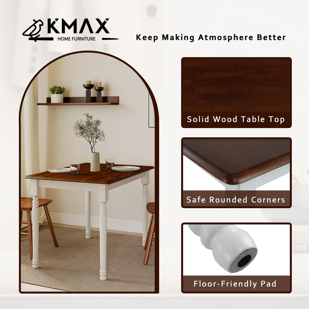Small Dining Table for 2-4, Solid Wood Dining Table for Small Spaces 2 Person Rectangle Kitchen Table Space Saving