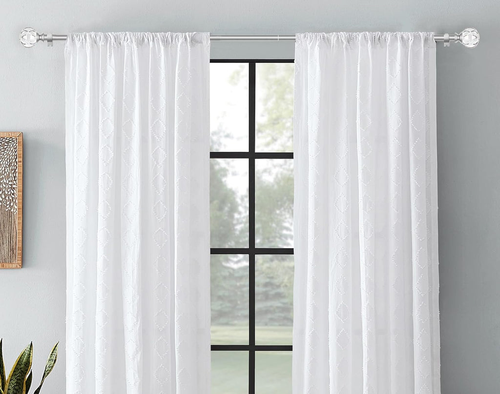 1 Inch Curtain Rod for Windows 32 to 58 Inch(2.6 to 4.8 ft), Silver Telescoping Decorative Drapery Rods with Acrylic