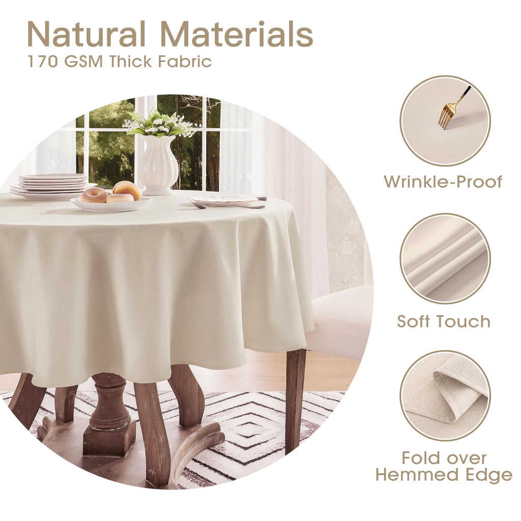 Faux Linen Round Tablecloth 60 inch, Table Cloth Wrinkle Free Decorative Fabric Waterproof Table Cover for