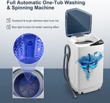 Portable Washing Machine, 7.7lbs Capacity Compact Laundry Washer and Spin Combo with 6 Programs, Built-in Barrel Light
