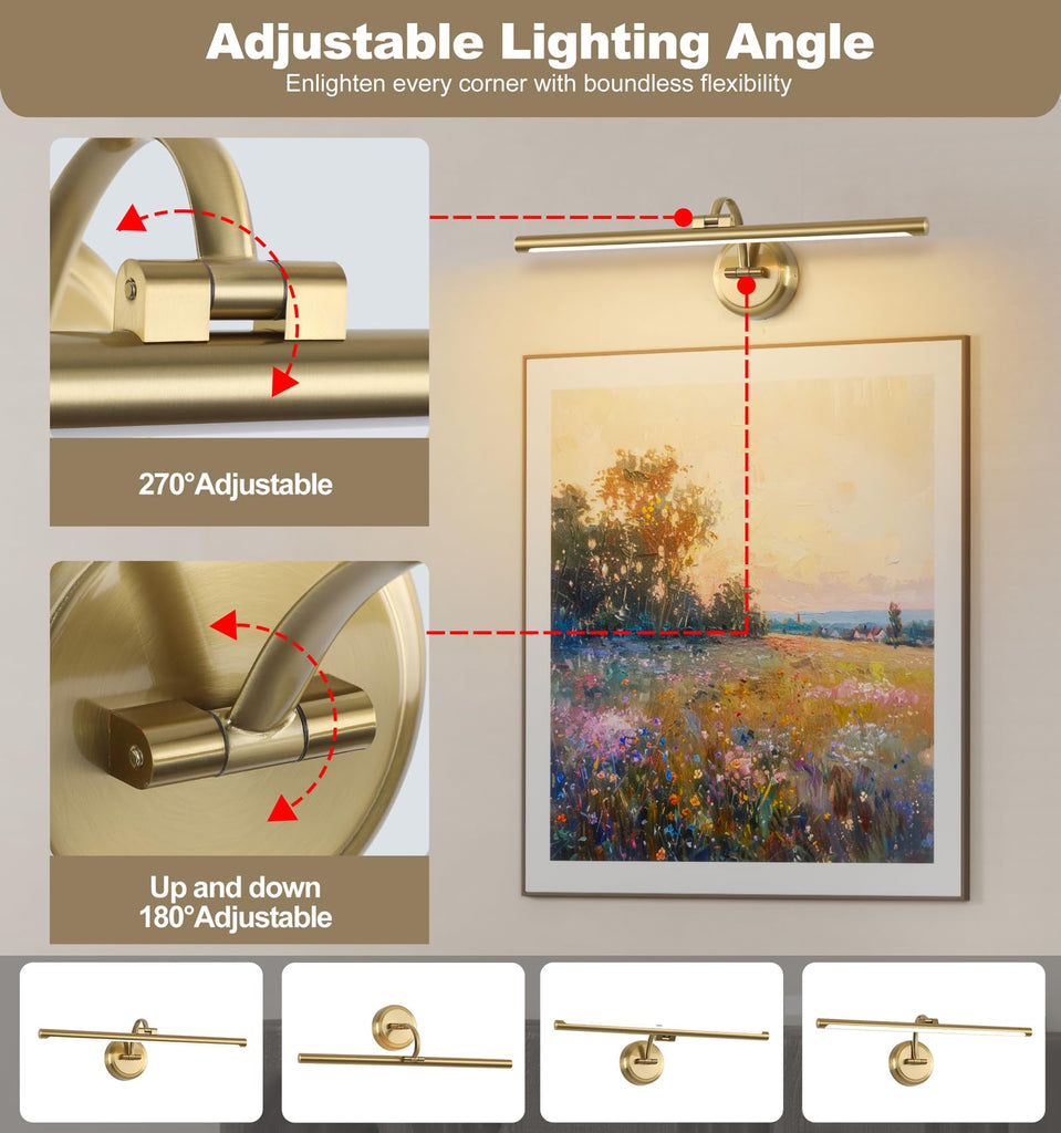 Hard-Wired Picture Lights 23.62 Inch Dimmable LED Wall Art Lighting Modern Brass Gallery Light Poster Lights
