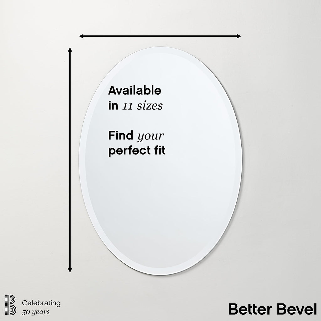 Frameless Oval Mirror, 22" x 28" Bathroom Wall Mirror w/Beveled Edge