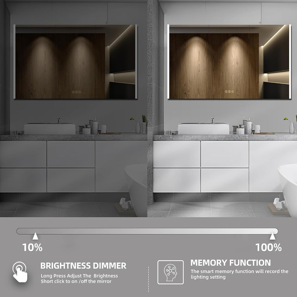 60 x 32 Inch Medicine Cabinet with Mirror and LED Light | Recessed, Wall-Mounted, Dimmable, Anti-Fog, Memory