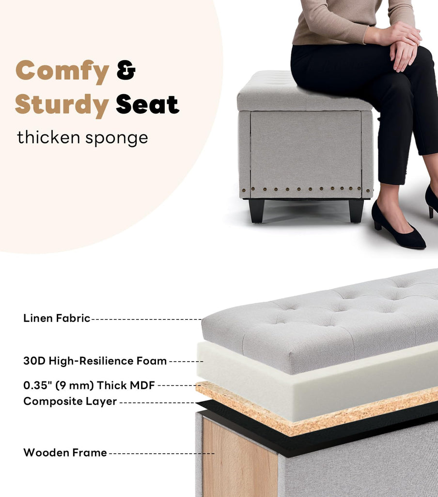 50.8" Large Ottoman Storage Bench, Oversized Tufted Upholstered Entryway Benches End of Bed, Rectangle Dorm Foot