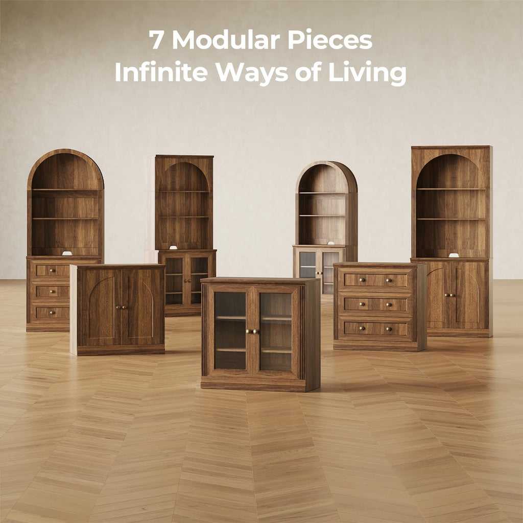 Monos 32-Inch Modular Sideboard Buffet Cabinet with Acrylic Doors, Walnut