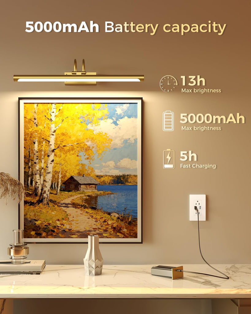 23.6′′ Wireless Rechargeable Picture Light with Remote, Large Battery Operated Wall Light for Paintings & Art