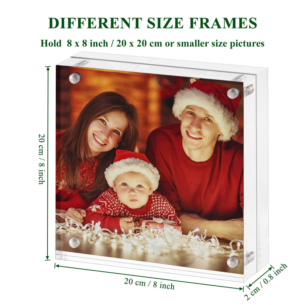 8x8 Acrylic Picture Frame, Clear Frameless 8x8 Inches Photo Frames with Magnetic, Double Sided Transparent Desktop