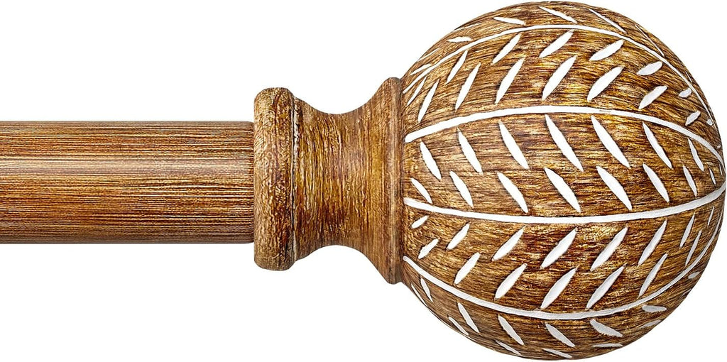 Wood Curtain Rods for Windows 48 to 84 Inch,1'' Diameter Drapery Rods with Imitation Wood Grain Leaf Pattern Finials