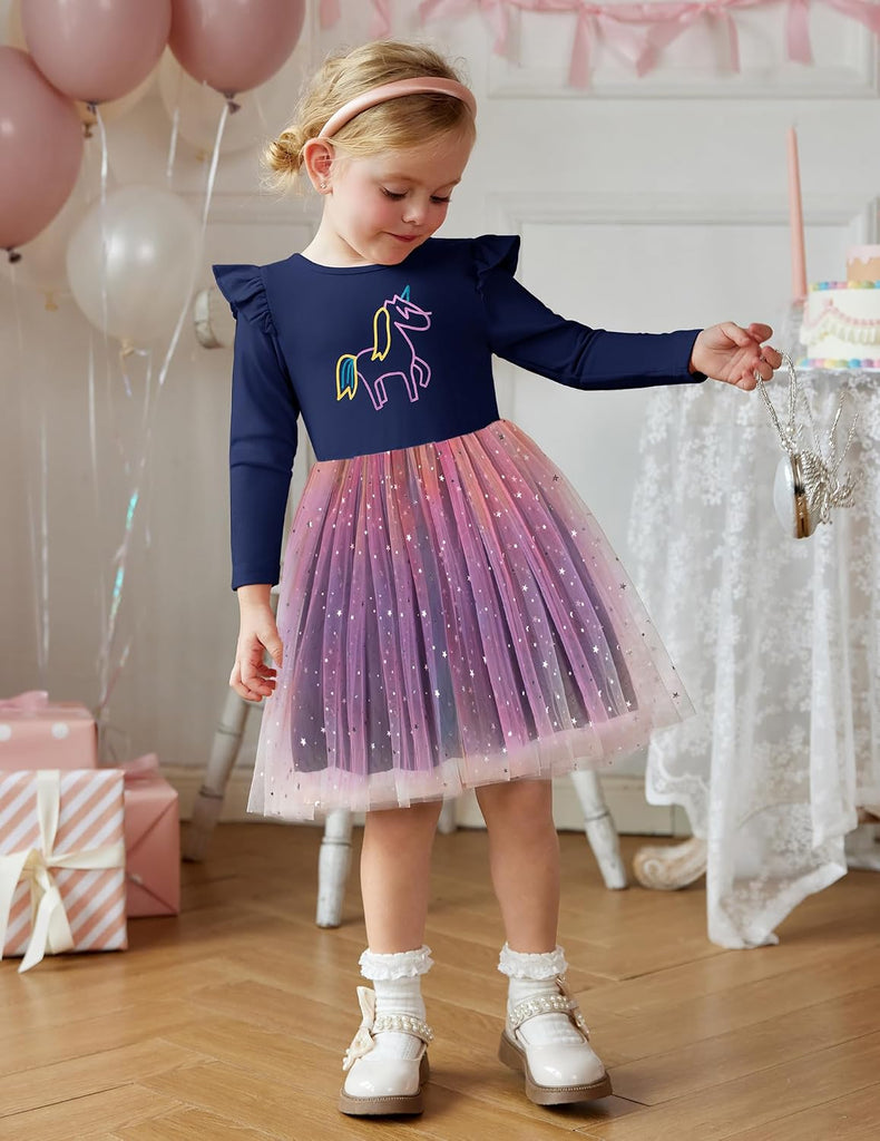 Toddler Girls Long Dresses Sleeve Ruffle Winter Holiday Dress