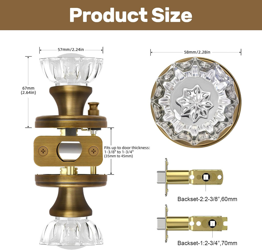 Glass Door Knobs Interior Antique Brass Door Knob with Lock for Bedr Bath