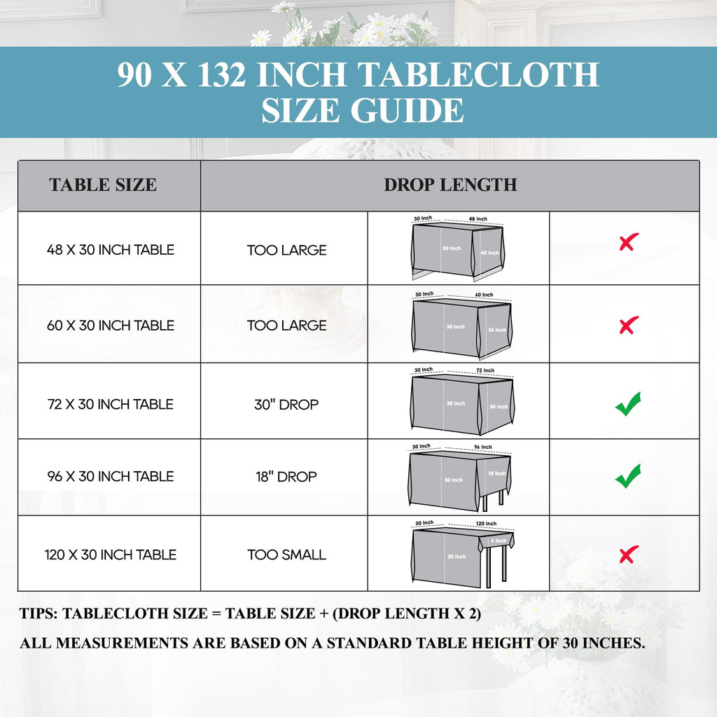 Classic Series 2 Pack 90 * 132inch White Rectangle Tablecloth