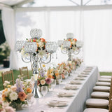 5 Arm Elegant Crystal Candle Holder,Candlestick, 22 Inch Tall Candle Holder Table Candelabra Event Party Table