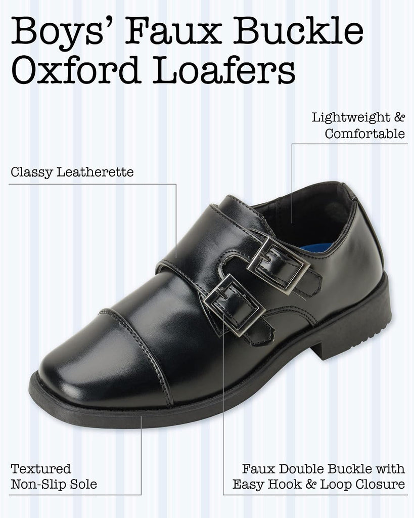 Boys Dress Shoes - Hook and Loop Double Monk Strap Cap Toe Oxford Loafers ( Toddler/ Little Kid)