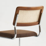 Rattan Dining Chairs Set of 4, Mid-Century Modern Wooden Kitchen Chairs with Cane Mesh Back and Metal Chrome Legs, Brown