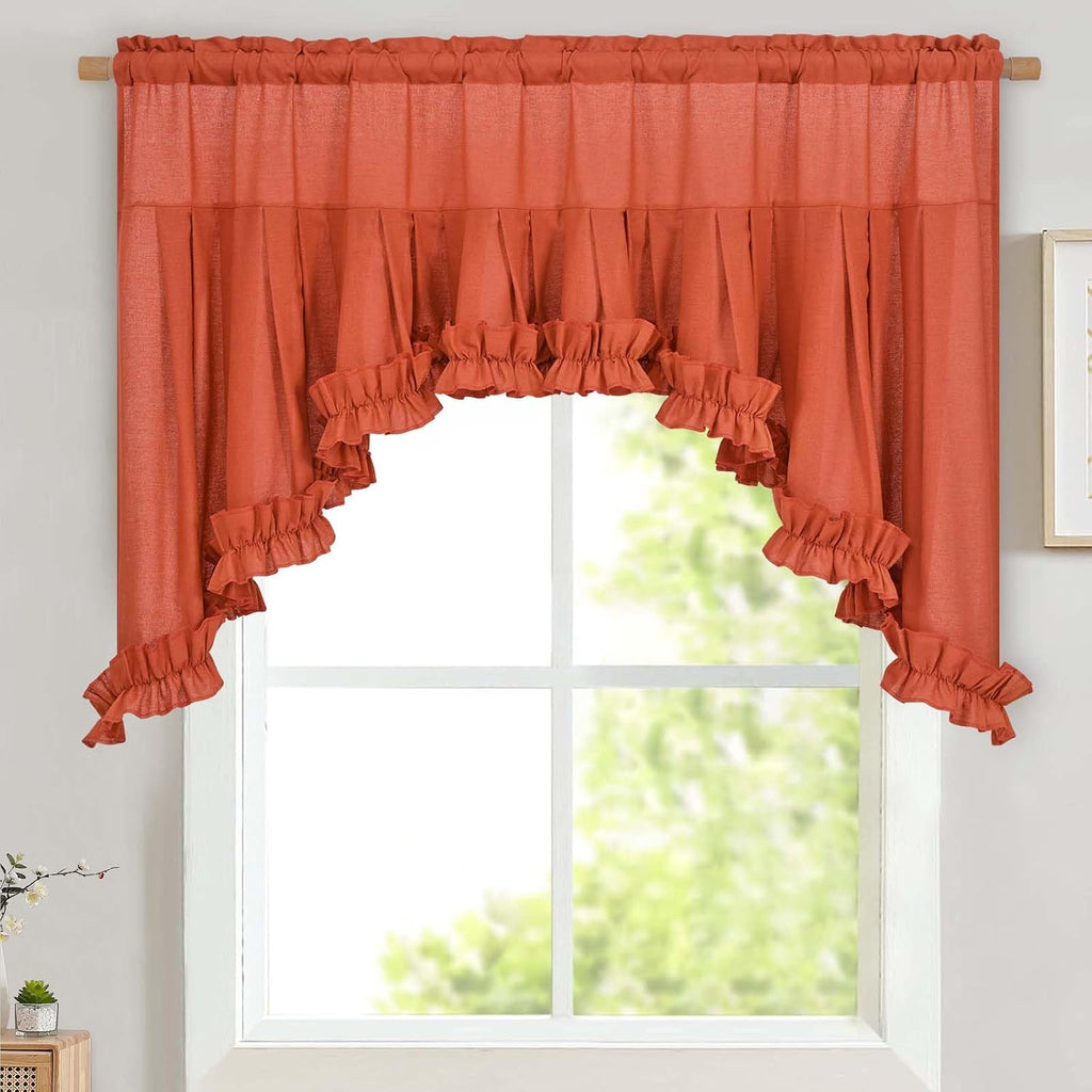 Orange linen ruffle swag valance 60W x 36L - Casa Home Living