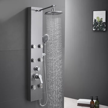 Shower Panel Tower System with Adjustable 6 Body Jets, Brushed